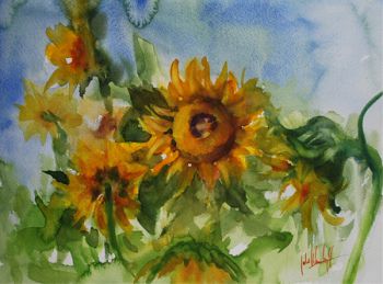 aquarel schilderij zonnebloemen