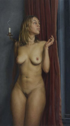 model tafereel naakte vrouw geschilderd door Cas Waterman