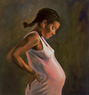 Zwangere vrouw olieverf op linnen doek