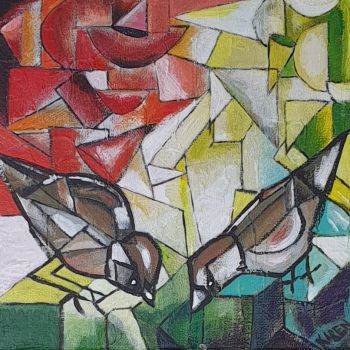 kubisme mussen vogels schilderij