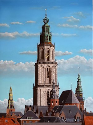 Stadsgezicht Groningen olieverf schilderij